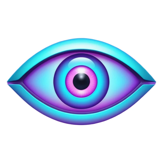 futuristic minimalistic glowing eye symbol, purple and cyan gradient glow, representing vision and future, dark background, 1:1 aspect ratio, no face sticker