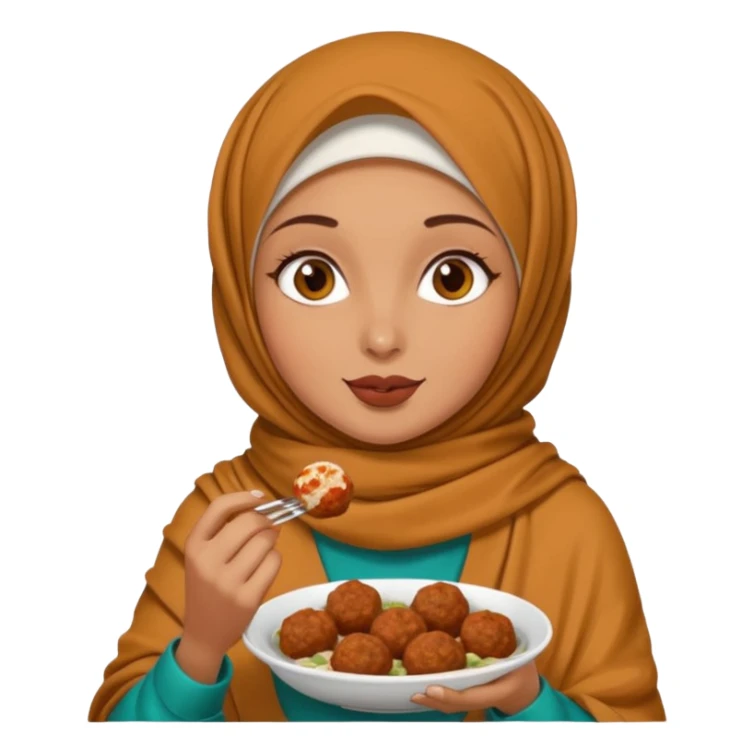 woman wearing a pashmina hijab eating meatballs sticker