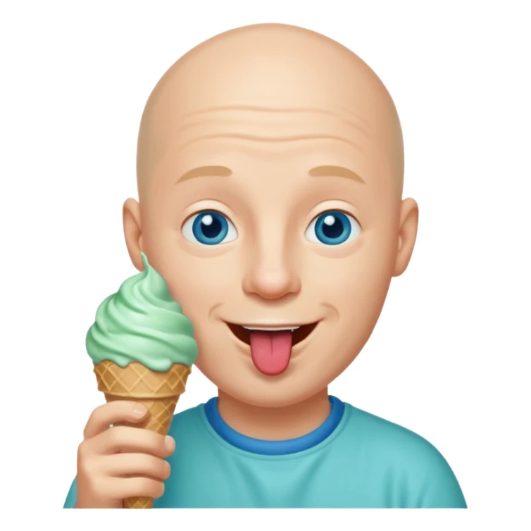 Smiling Bald man with blue eyes Licking a mint ice cream cone sticker