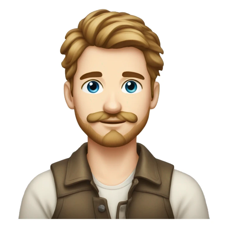 young polish man hair should be short, ears less protruding, mustache visible, very delicate beard, blue eyes, no background sticker