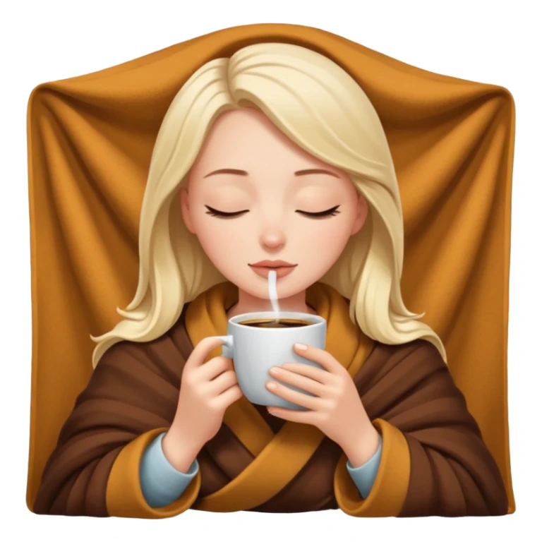 White Girl inside a blanket sipping coffee eyes closed sticker