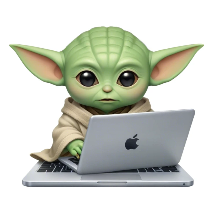 Baby yoda typing on an laptop sticker