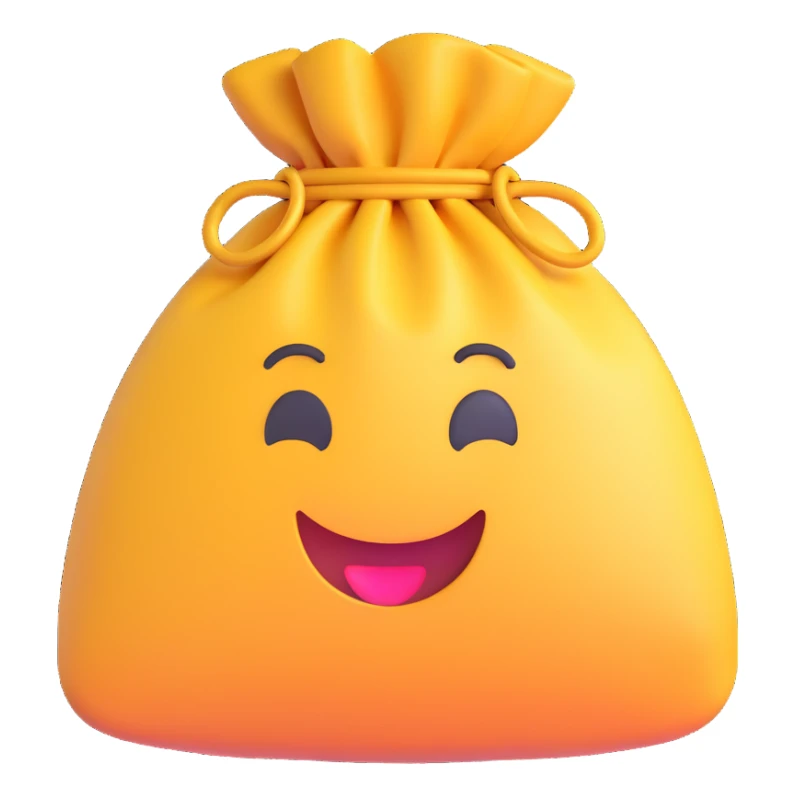 money bag icon, 3D emoji style, soft shading, playful sticker
