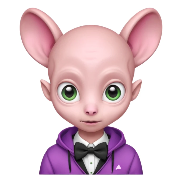Aliens Pink, hoodie, cute big eyes, bow tie, thin ears, half body sticker
