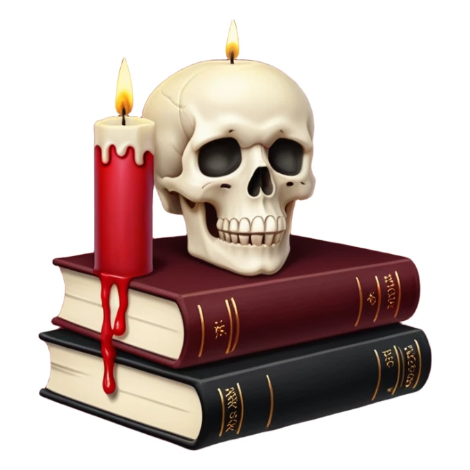 skull candle on black occult books dark red sticker