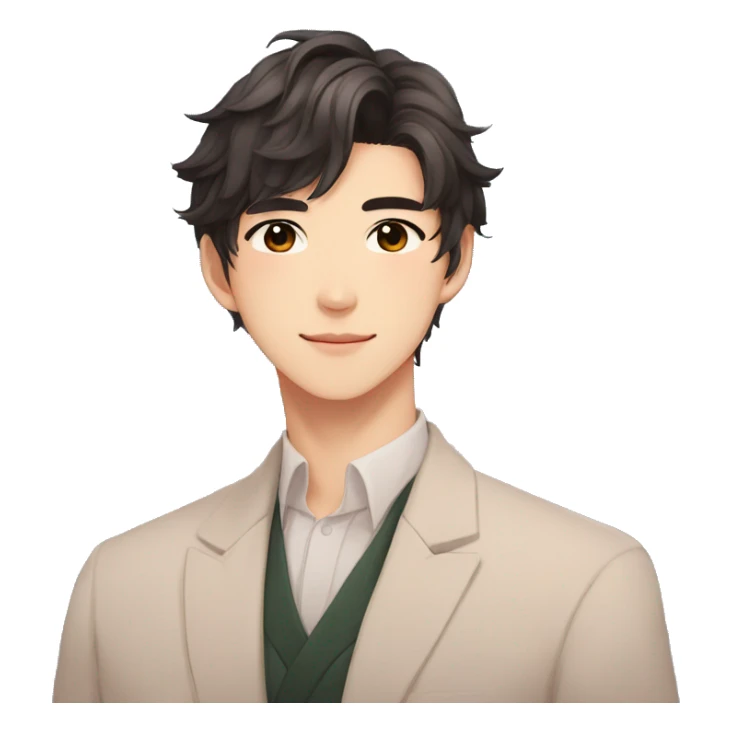 Gorgeous romantic Asian anime gentle man with blushing face aesthetic trending style outside sticker