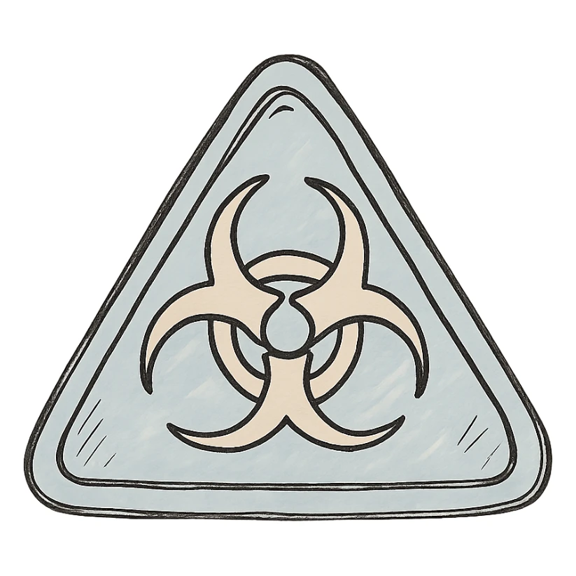 light blue and light beige sign of chemical contamination sticker