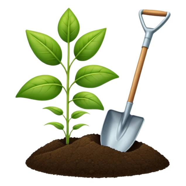 An icon featuring a shovel, a plant symbolizing agronomy. The design includes crops, a field, and a watering can, representing the science of soil management, crop production, and sustainable farming. Transparent background highlights agricultural research and growth. sticker