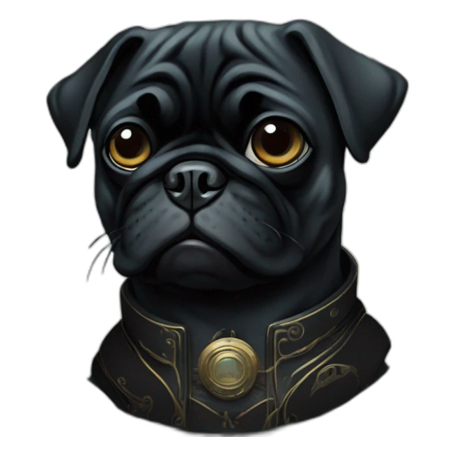 A cyberpunk black pug in Art Nouveau style during 1910 sticker