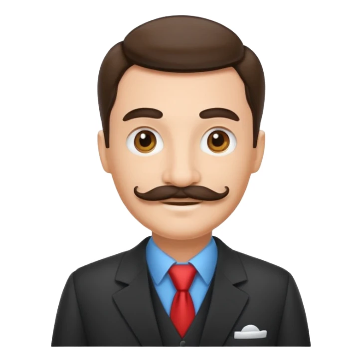 a housekeeper in suit with a mustache sticker