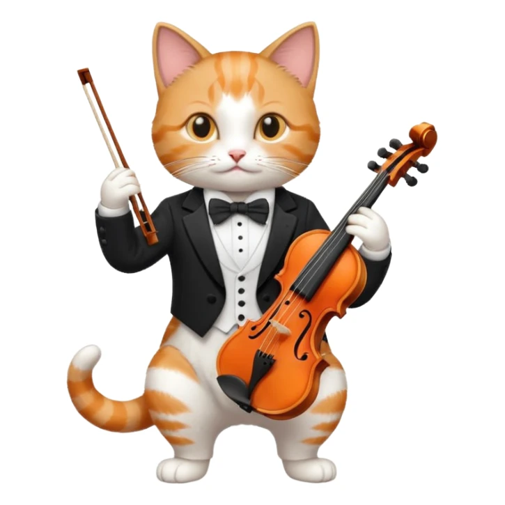Cat playing violin on his shoulders sticker