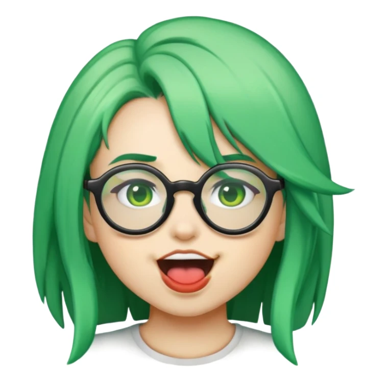 Seele with green hair and glasses biting, emoji style sticker