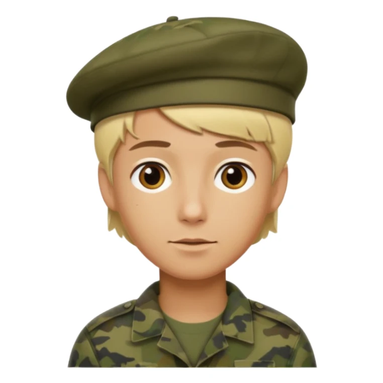 a soldier with short blonde hair in camo man in a beret  sticker