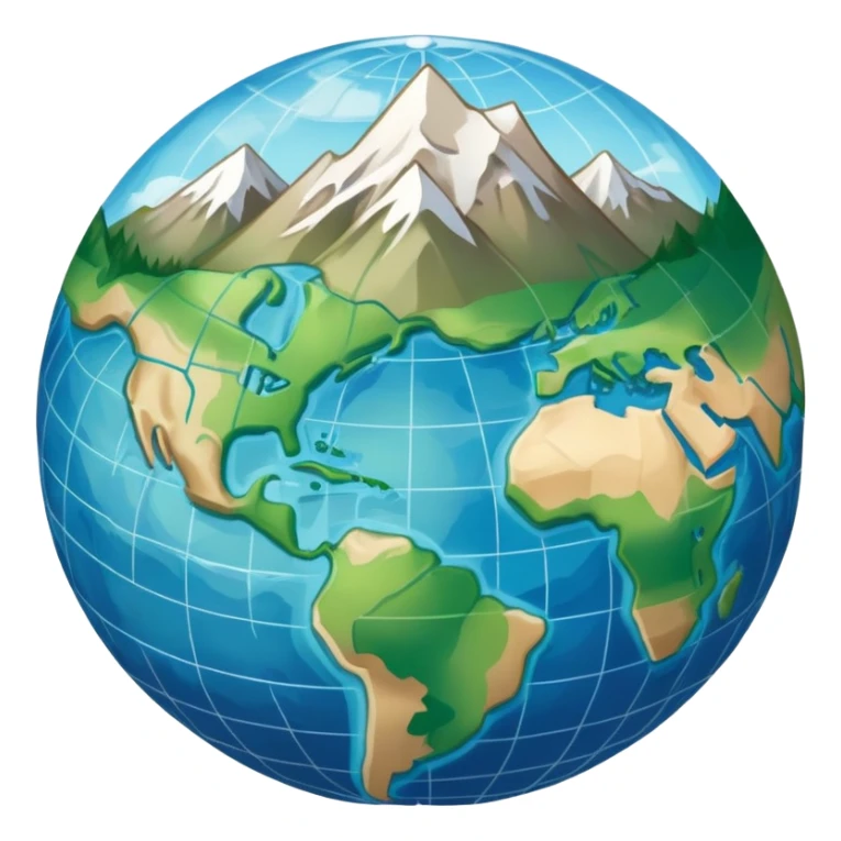 an icon featuring an earth with attitude and longitude lines, a textbook, and a topographic map, symbolizing geography as a science. The design includes a compass, mountain ranges, and rivers, representing the study of Earth's features and landscapes. Transparent background highlights geography. sticker