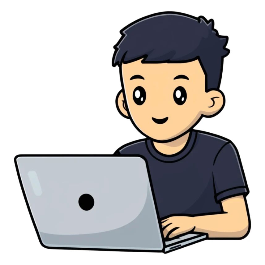 teenager with a laptop sticker