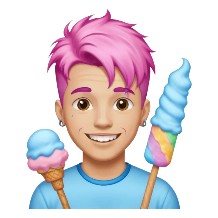 happy colorful cotton candy haired man with braces and tattoos and just face sticker