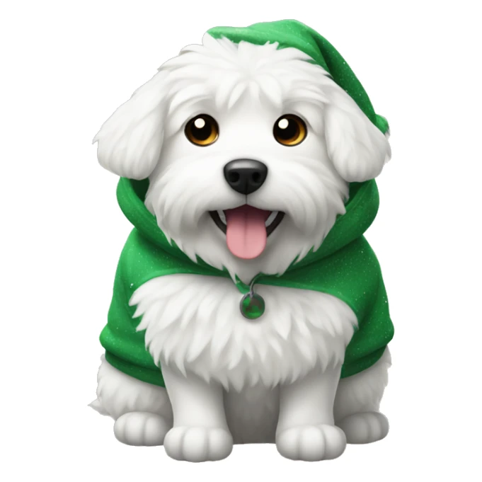 white fluffy dog wearing a christmas hoodie sticker