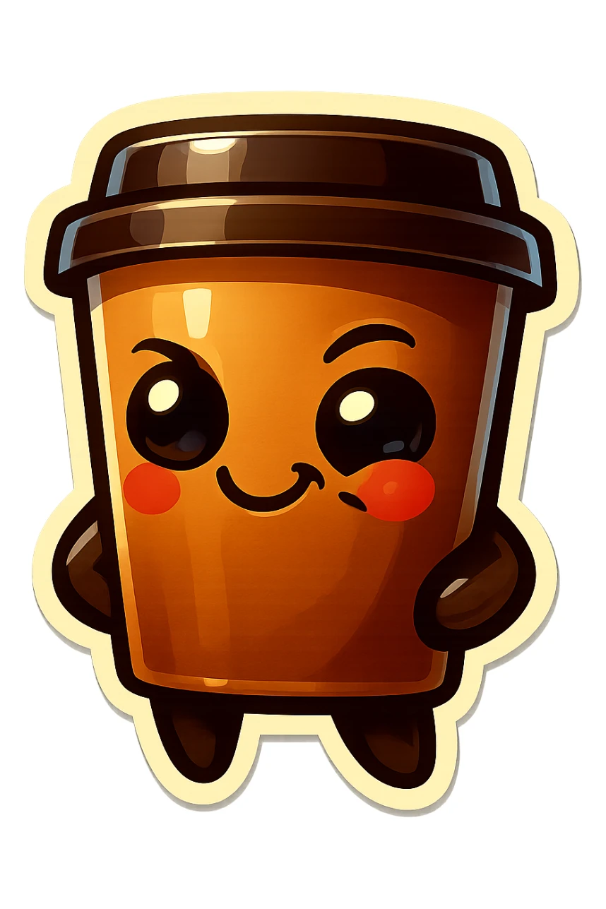 Tall coffee cup, dramatic, naughty flirty, smirking sticker