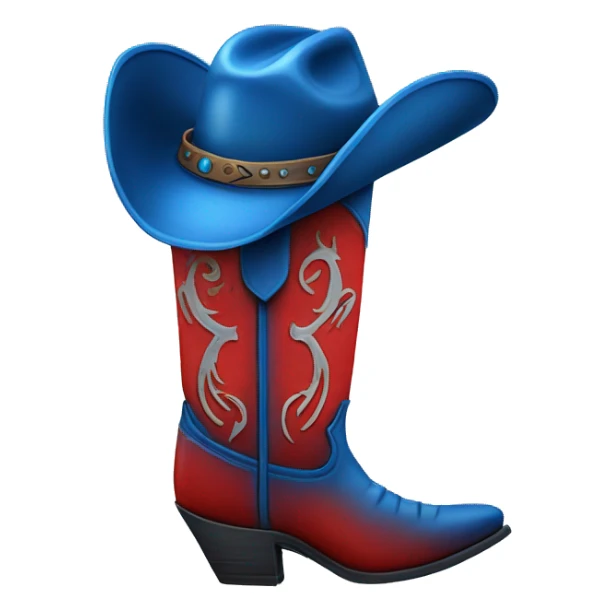 Tall blue and red cowboy boot with cowboy hat on top sticker