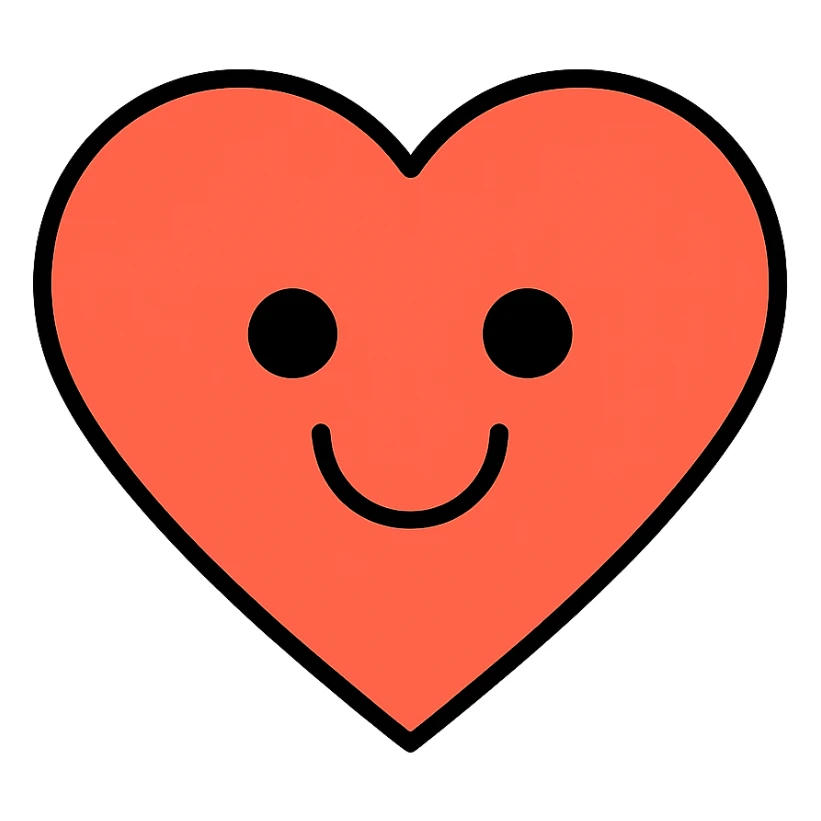 colorful outlined icon of a heart with a smiling face sticker