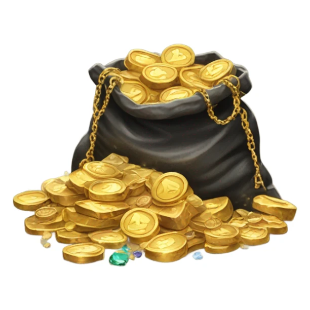 a bag of gold, crystals and metal sticker