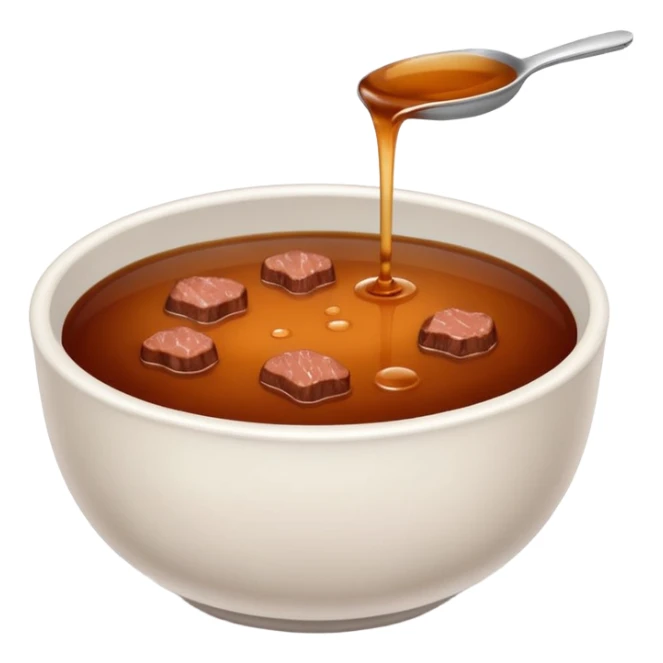 beef stock in a bowl, minimal, brown liquid, emoji style sticker