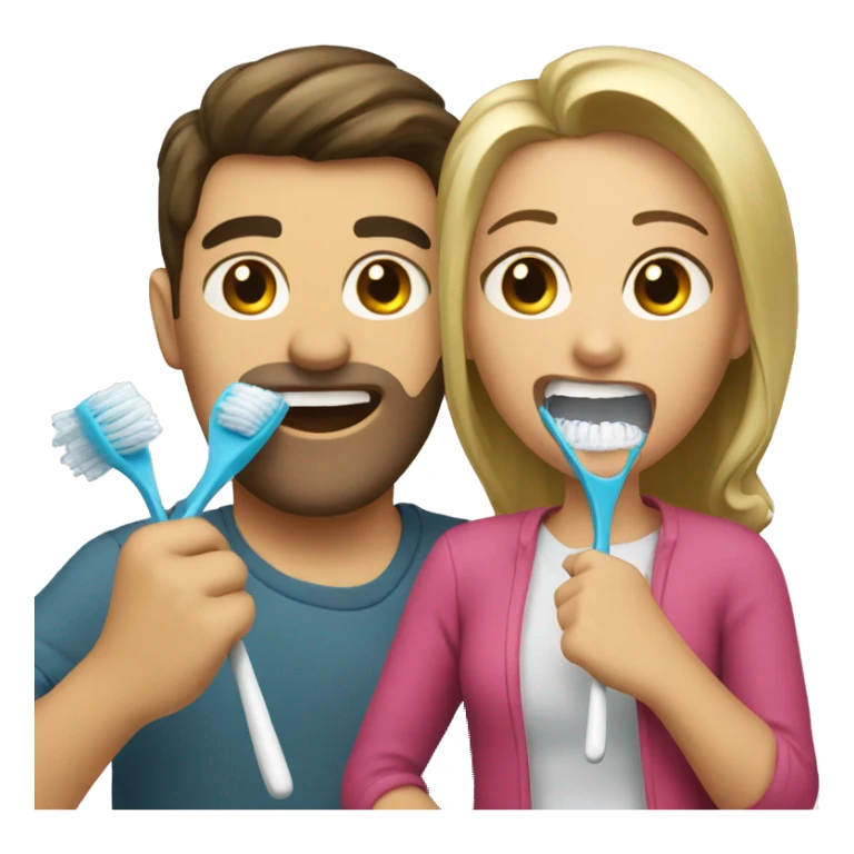 Brunette women and blonde men brushing teeth sticker