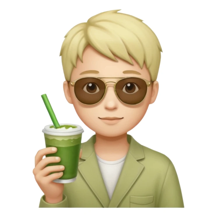 portrait of a boy with sunglasses and matcha sticker