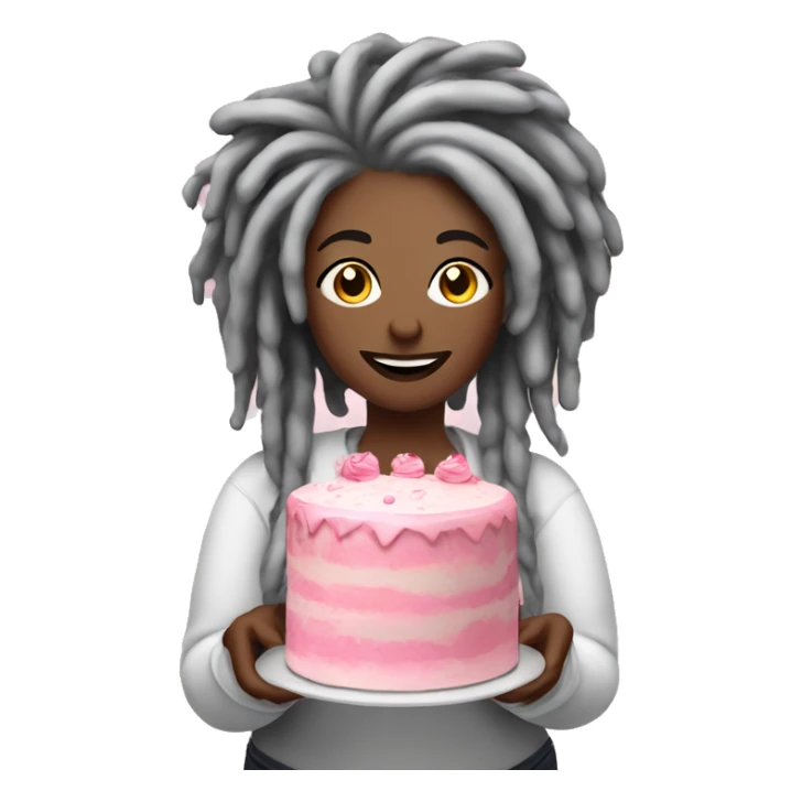 Plus sized fair toned woman with grey dreadlocks making a big pink cake  sticker