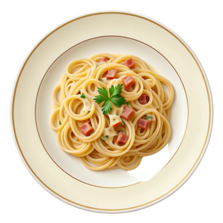 Spaghetti alla carbonara in an elegant porcelain plate sticker