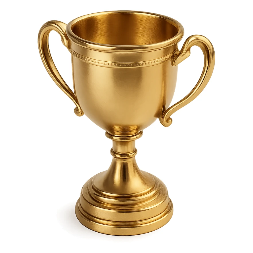shiny gold trophy cup with sparkles, simple cartoon style, thick outline, designed for use as a YouTube channel emoji sticker