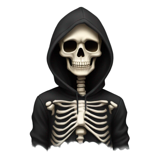 skeleton in a black hoodie and hes a tickster sticker