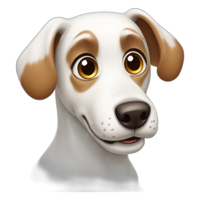 cartoon white dog, with one brown ear emote sticker