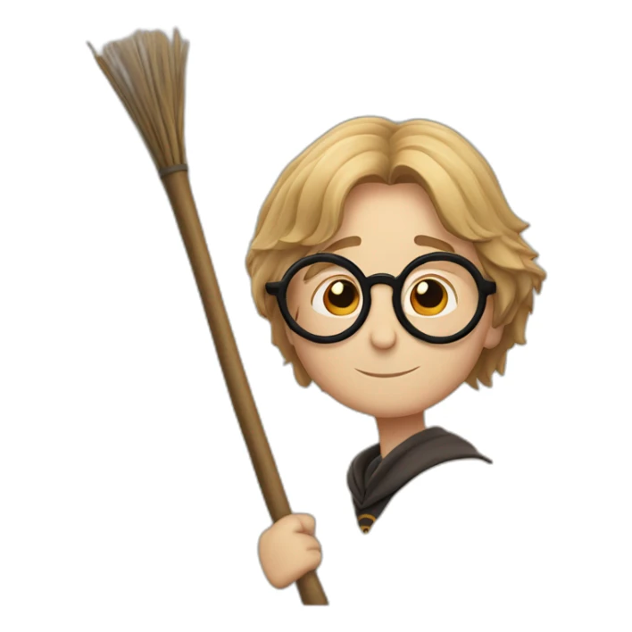 Harry Potter with round glasses on a broom sticker