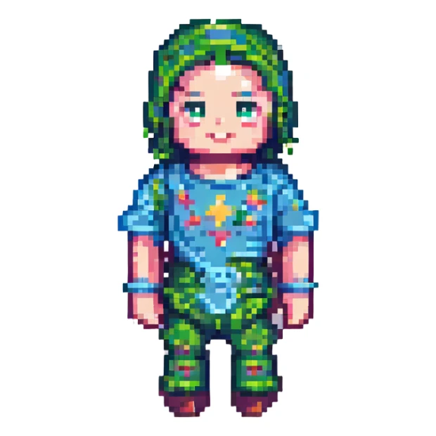 Convert this character to Minecraft style, blocky pixelated look, keep colors and main features. sticker