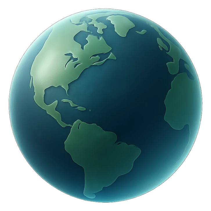 Earth planet with blue oceans and green continents, matte glass style sticker