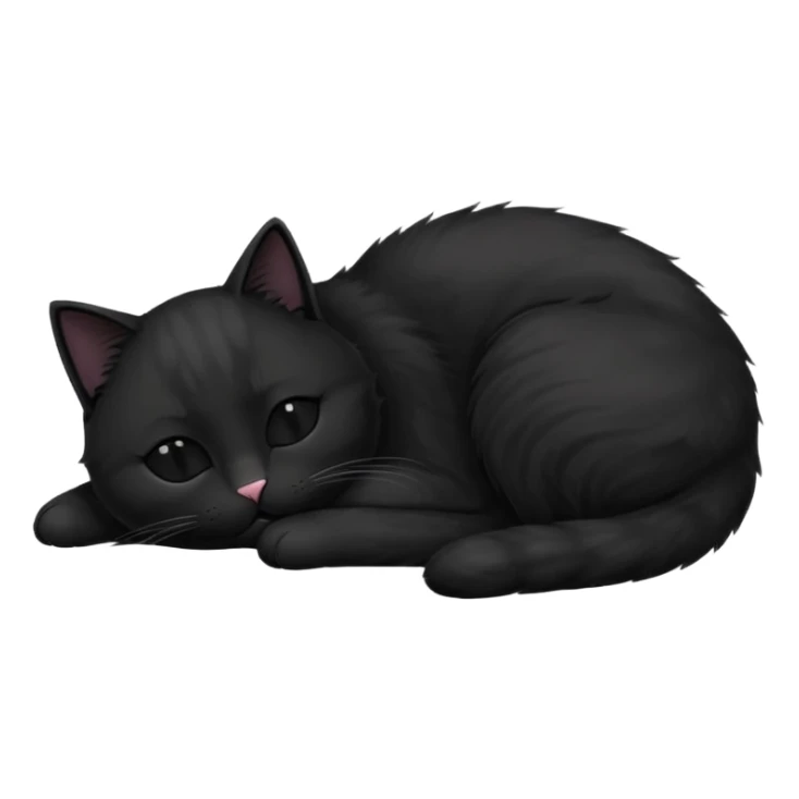 Black cat laying down with eyes closed and the text 'purr' above its head sticker