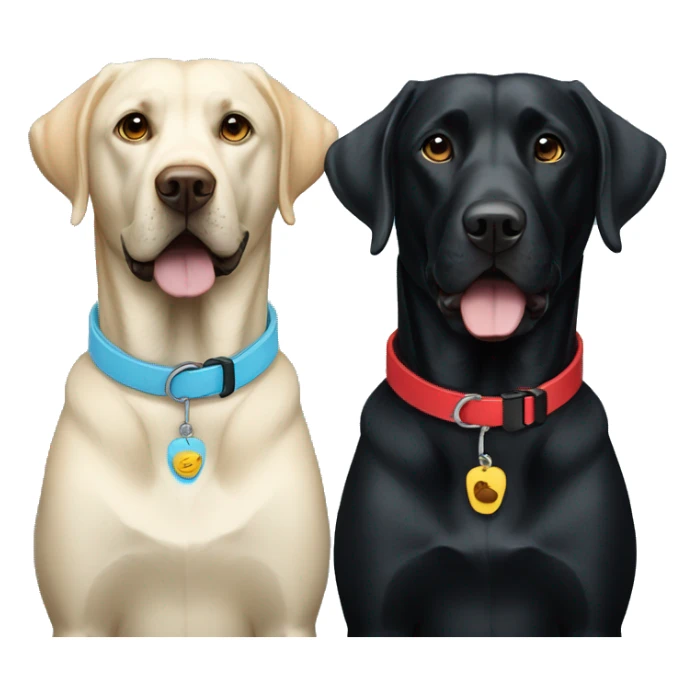 black-coloured labrador on the left with red collar, black-coloured labrador on the right with light blue collar. sticker