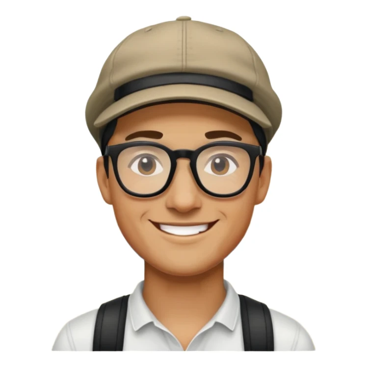 Man with black glasses  in cap smiling outdoors sticker