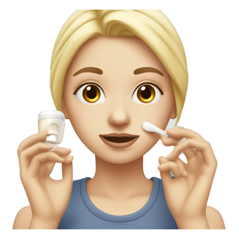 white girl applying cream on face sticker