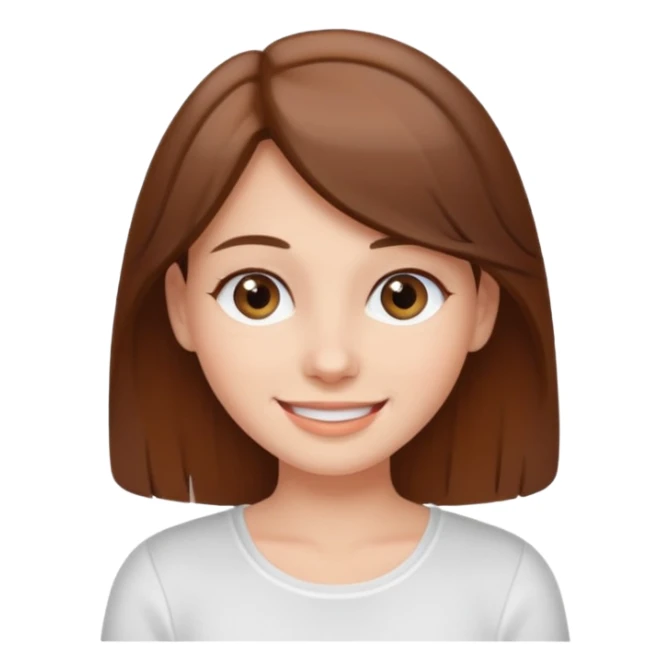A brown-haired gray-eyed girl in a white top smiling sticker