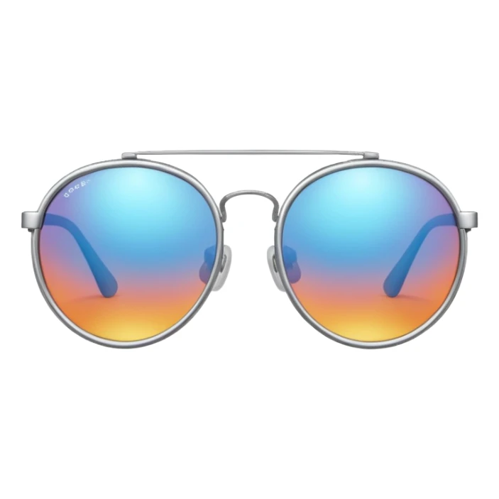 A pair of luxury sunglasses emoji with silver chrome frame, smooth rounded lenses, reflective metallic surface, high-end swag aesthetic, minimal and clean design, iOS emoji style, centered, white background sticker