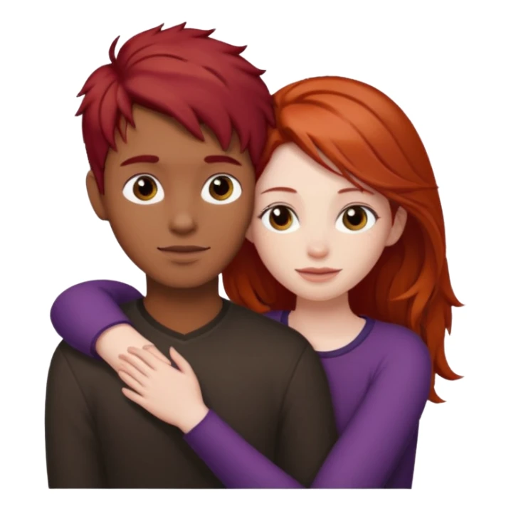 Red haired girl with dark brown hair boy romance sticker