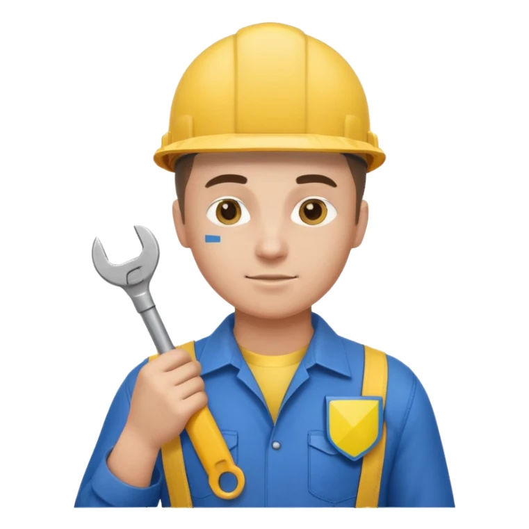 ultra realistic engineer with small ukraine flag and with wrench sticker