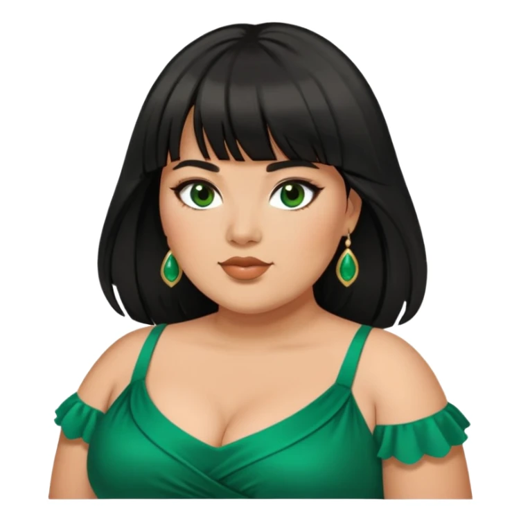 Plus size Latina female with bangs black long hair with emerald dress sticker