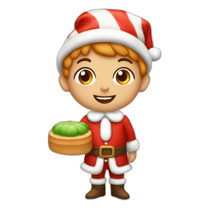 4 little elfs selling bread wearing in a christmas costume sticker