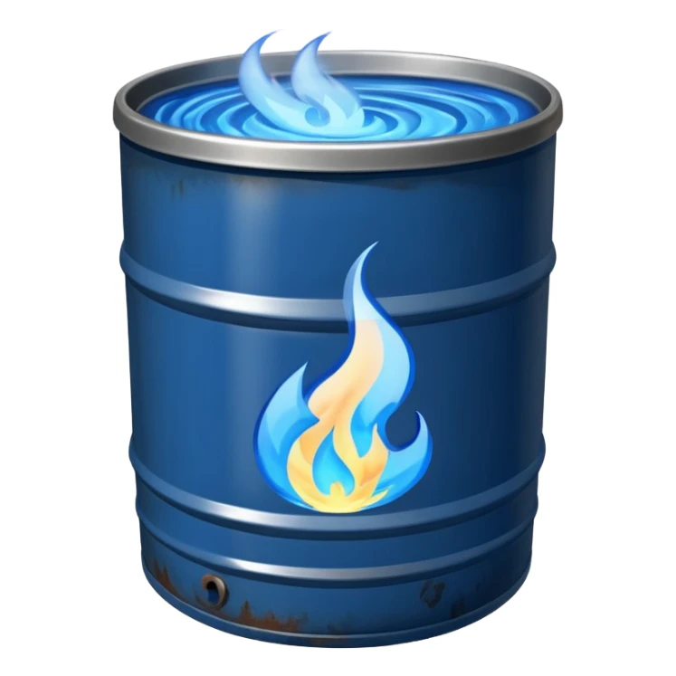 generate a realistic rust-free metal barrel with blue fire on it sticker