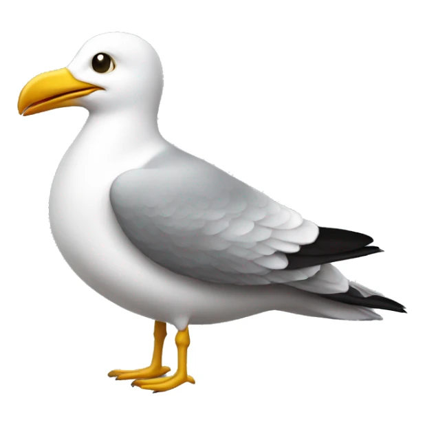 A humanoid seagull wearing a suit holding a coffee cup sticker