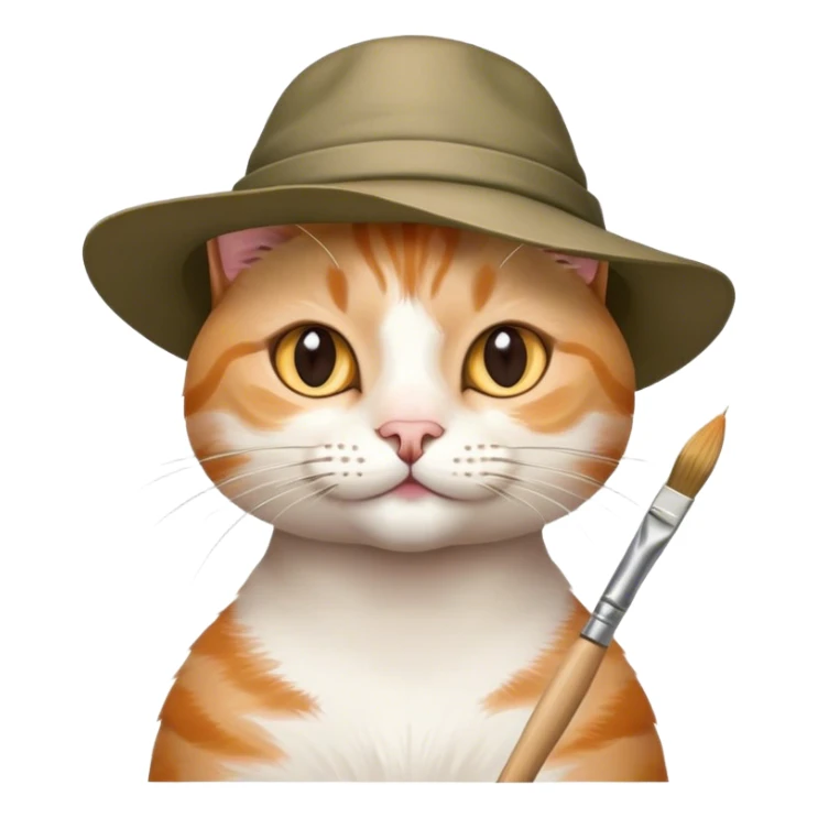cat creative artist in a hat and with a brush sticker