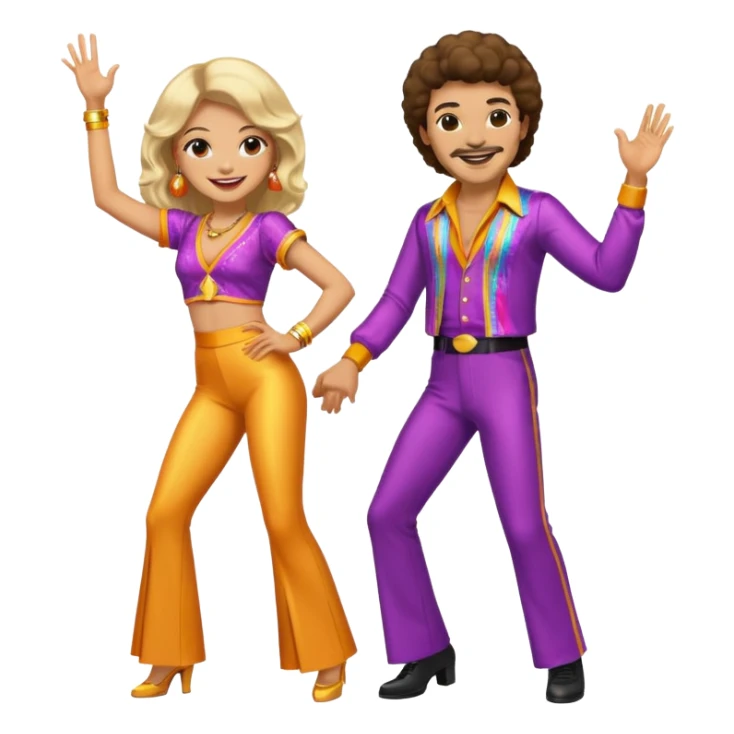 hombre y mujer bailando con ropa de disco de los 70s sticker